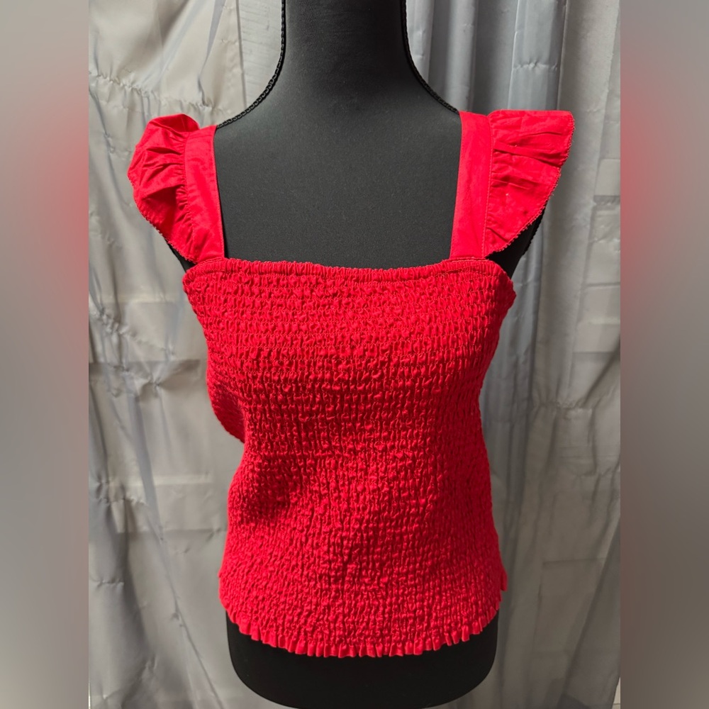 Red Smocked Women's Top